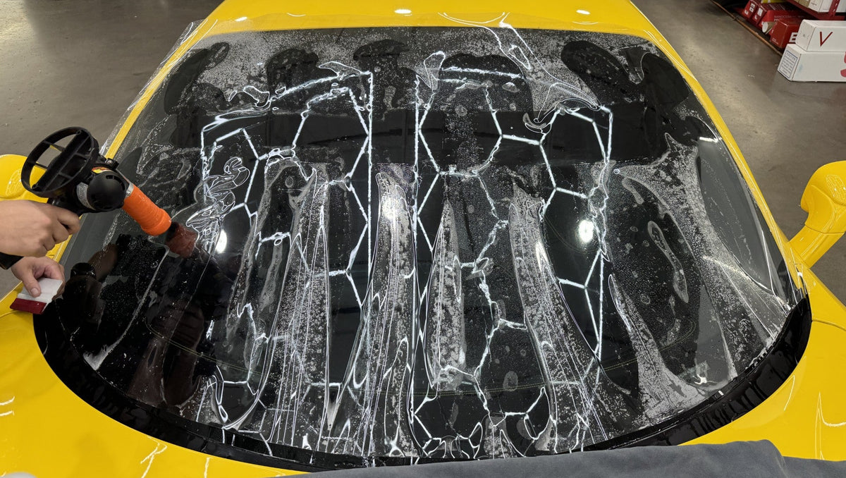 Windshield Protection getting installed on Ferrari Windshield