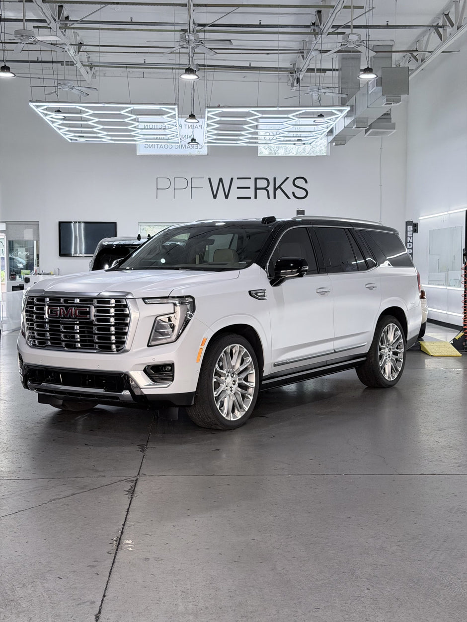 alt="GMC yukon full body matte ppf with gloss black tuxedo in Phoenix Arizona"